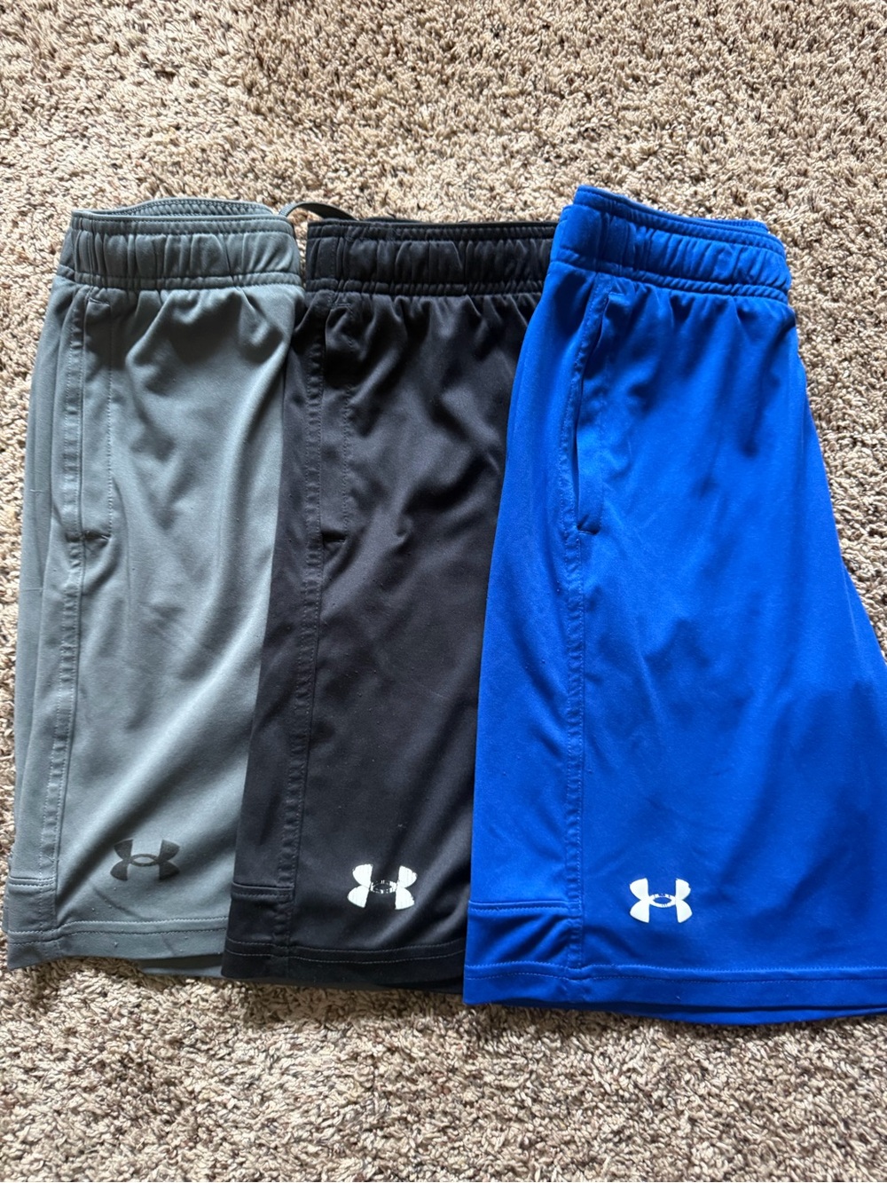 Under Armour Youth Athletic Shorts in Royal Blue, Black, and Gray (3 pieces) YM